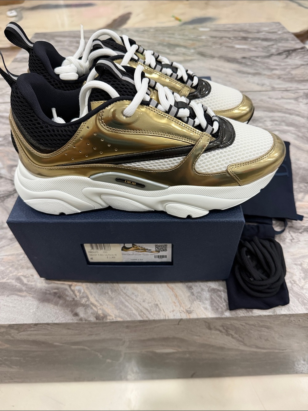 AUTHENTIC Dior Gold, White & Black Low-Top Sneakers B22s calfskin